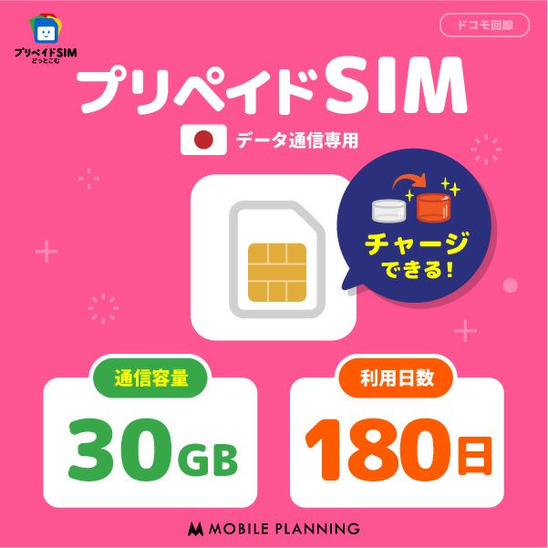 プリペイドSIM30GB180日プラン