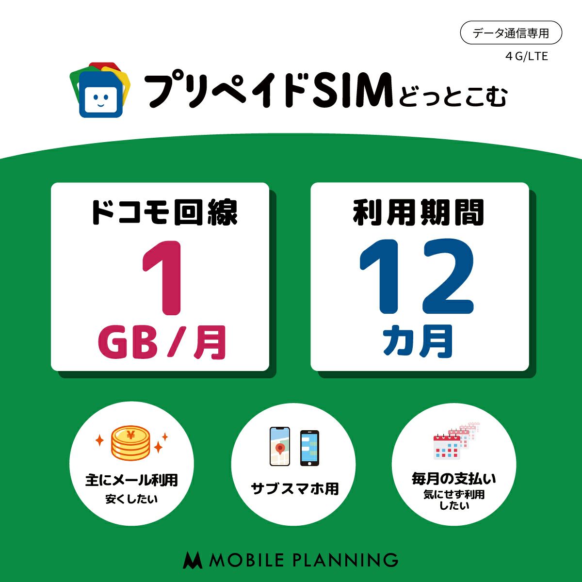 プリペイドSIM月間1GB12か月プラン